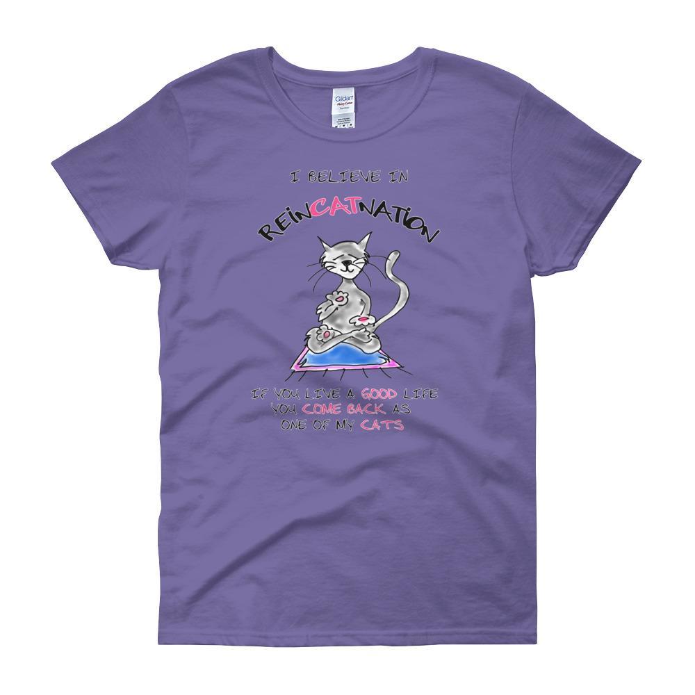I Believe in ReinCATnation Women's T-shirt-Violet-S-Awkward T-Shirts