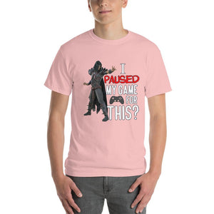 I Paused My Game for This Sarcastic Gamer T-Shirt-Light Pink-S-Awkward T-Shirts