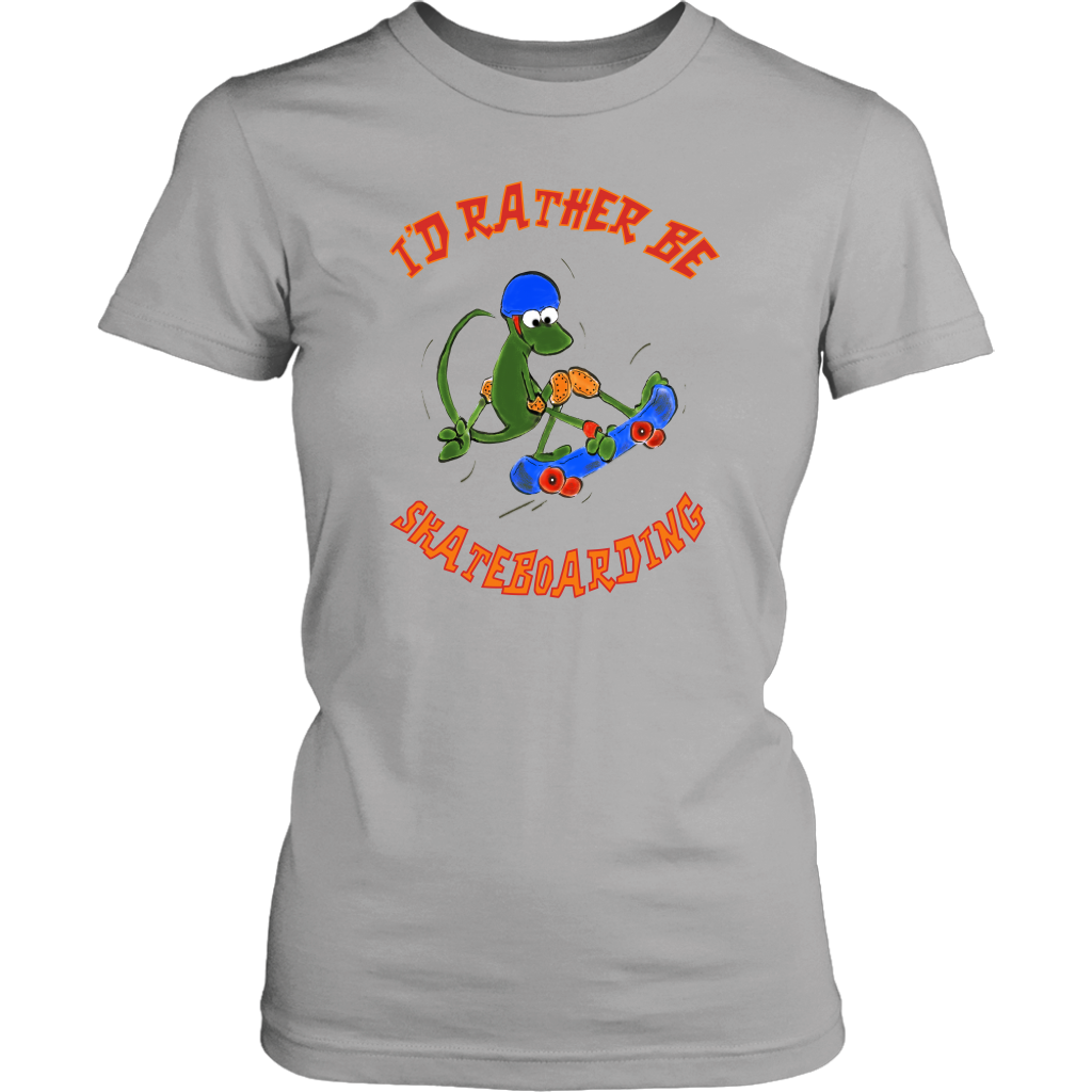 I'd Rather Be Skateboarding Cute Lizard Skateboard Women's Shirt
