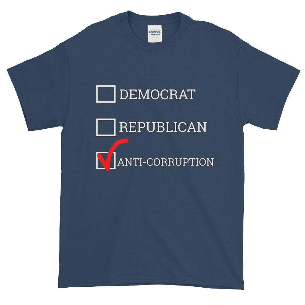 Democrat Republican or Anti-Corruption Funny Political T-Shirt-Blue Dusk-S-Awkward T-Shirts