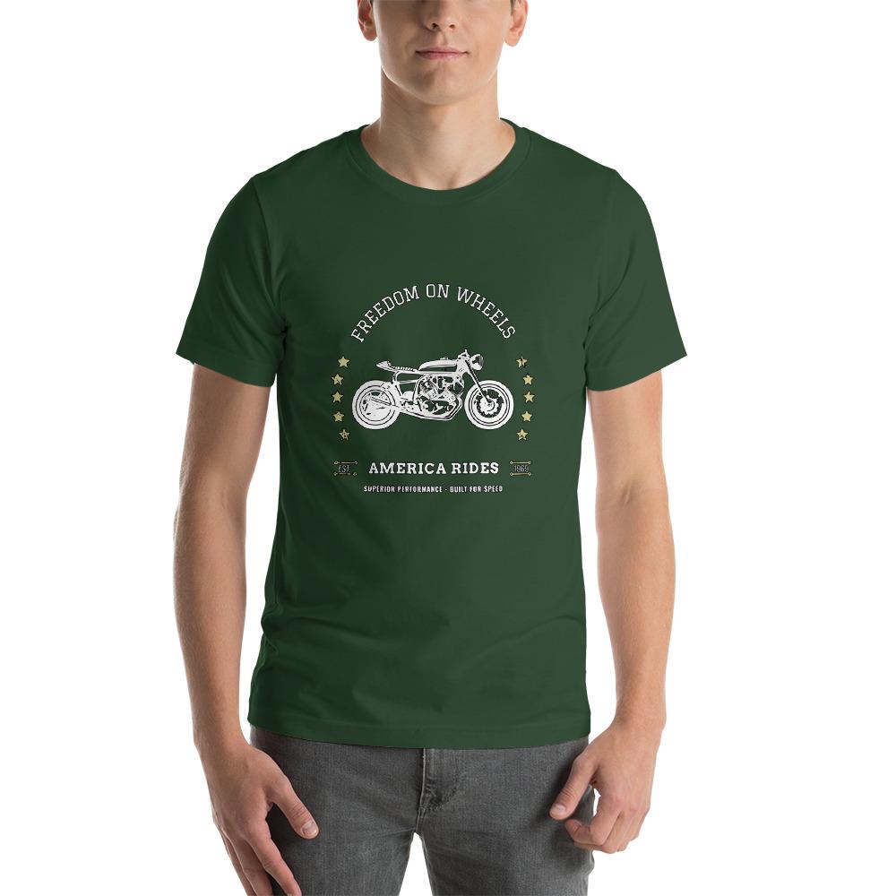 Freedom On Wheels America Rides Cool Motorcycle Shirt Short-Sleeve Unisex T-Shirt