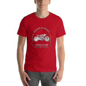 Freedom On Wheels America Rides Cool Motorcycle Shirt Short-Sleeve Uni –  Awkward T-Shirts