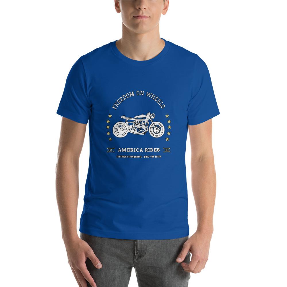 Freedom On Wheels America Rides Cool Motorcycle Shirt Short-Sleeve Unisex T-Shirt