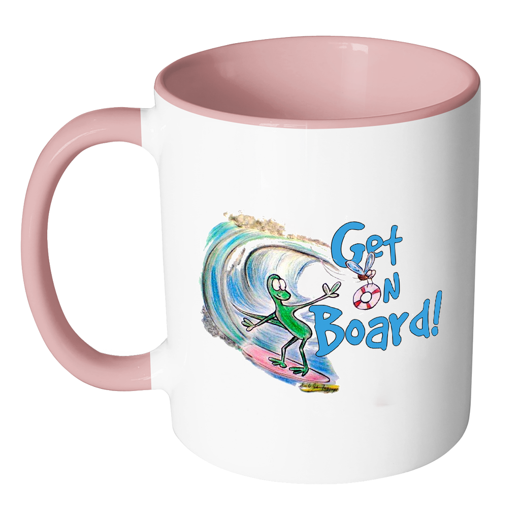 Get on Board Lizard Surfing Funny Coffee Mug - Awkward T-Shirts