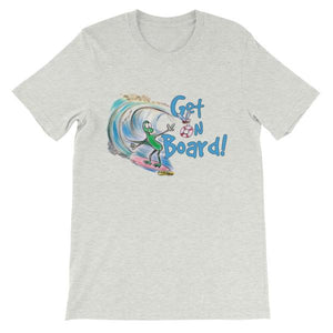 Get On Board Surfing T-shirt-Ash-S-Awkward T-Shirts