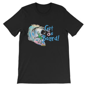 Get On Board Surfing T-shirt-Black-S-Awkward T-Shirts