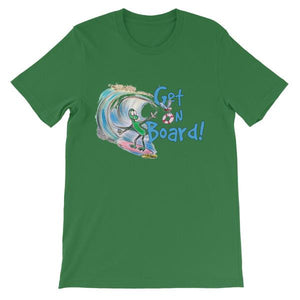 Get On Board Surfing T-shirt-Leaf-S-Awkward T-Shirts