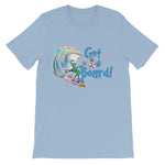 Get On Board Surfing T-shirt-Light Blue-S-Awkward T-Shirts