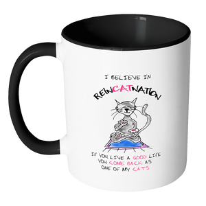I Believe in ReinCATnation Funny Cat Coffee Mug - Awkward T-Shirts