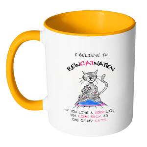 I Believe in ReinCATnation Funny Cat Coffee Mug - Awkward T-Shirts