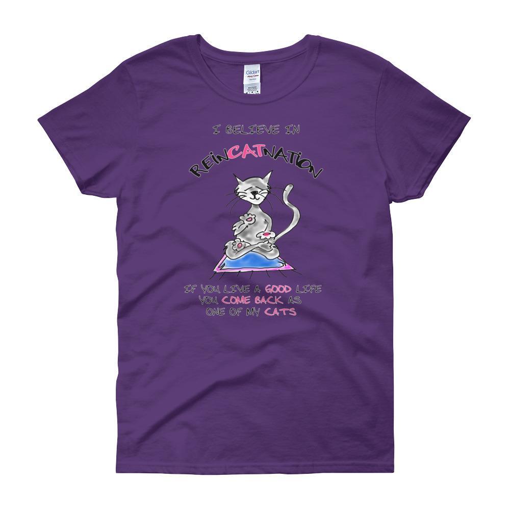 I Believe in ReinCATnation Women's T-shirt-Purple-S-Awkward T-Shirts