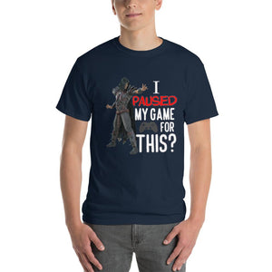 I Paused My Game for This Sarcastic Gamer T-Shirt-Navy-S-Awkward T-Shirts