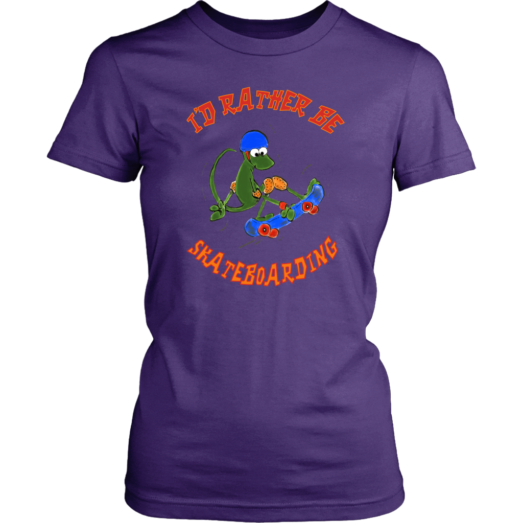 I'd Rather Be Skateboarding Cute Lizard Skateboard Women's Shirt – Awkward  T-Shirts
