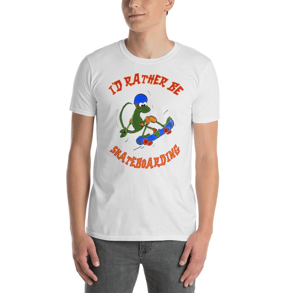 I'd Rather Be Skateboarding Cute Lizard Unisex T-Shirt-S-Awkward T-Shirts