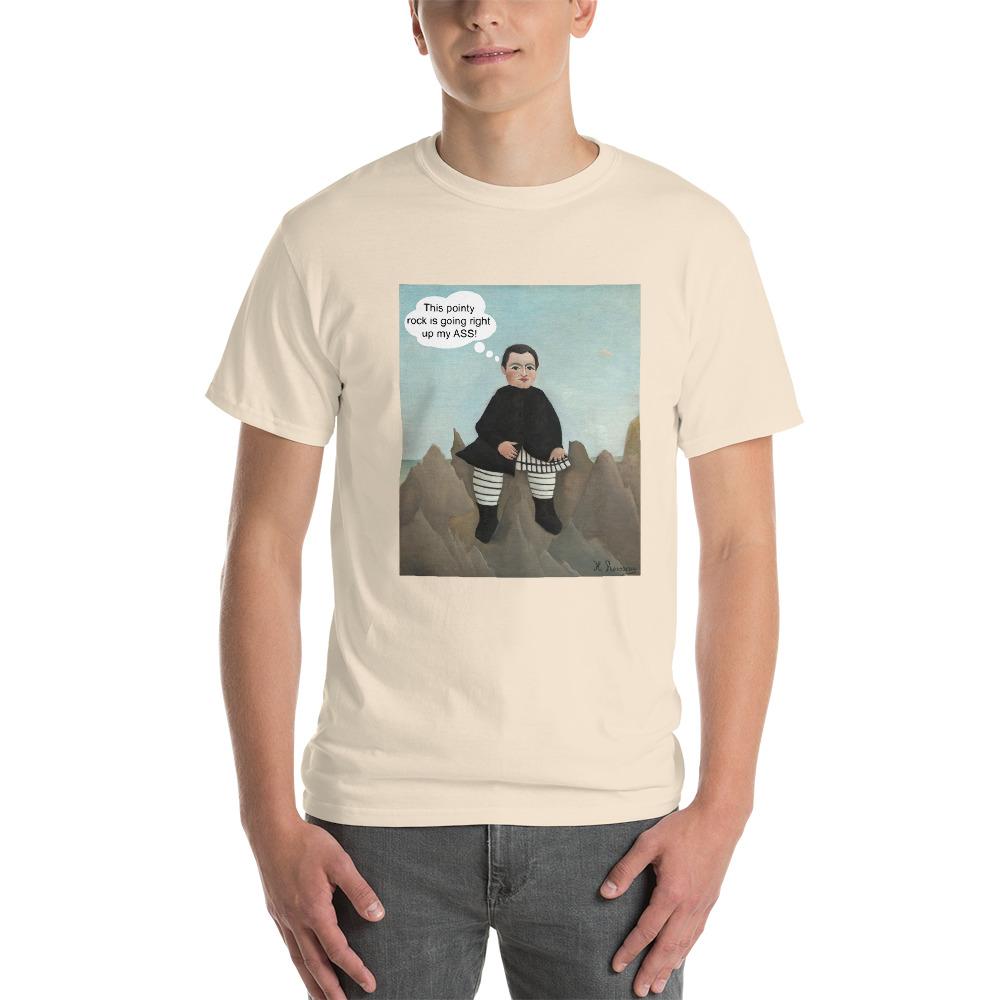 This Rock is Going Right Up My Ass Funny Art T-Shirt-Natural-S-Awkward T-Shirts