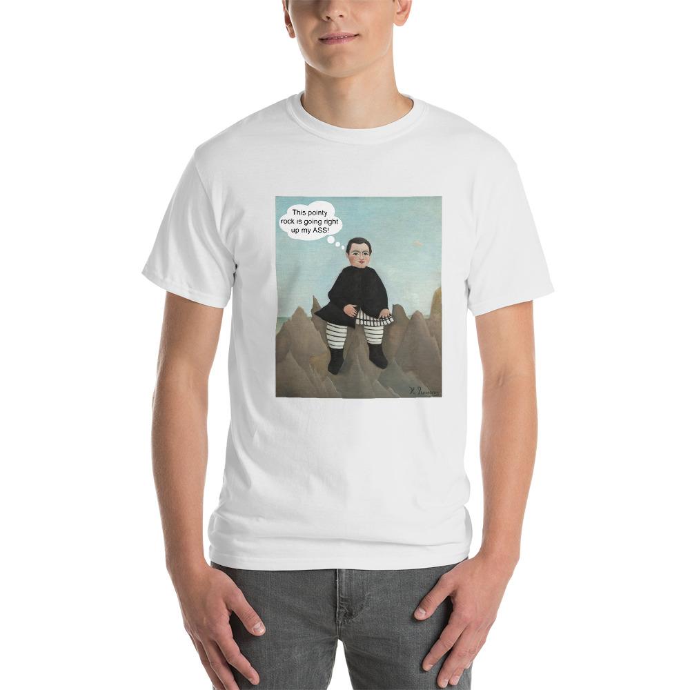 This Rock is Going Right Up My Ass Funny Art T-Shirt-White-S-Awkward T-Shirts