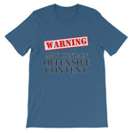 Warning May Contain Offensive Content T-shirt-Steel Blue-S-Awkward T-Shirts