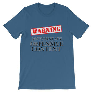 Warning May Contain Offensive Content T-shirt-Steel Blue-S-Awkward T-Shirts